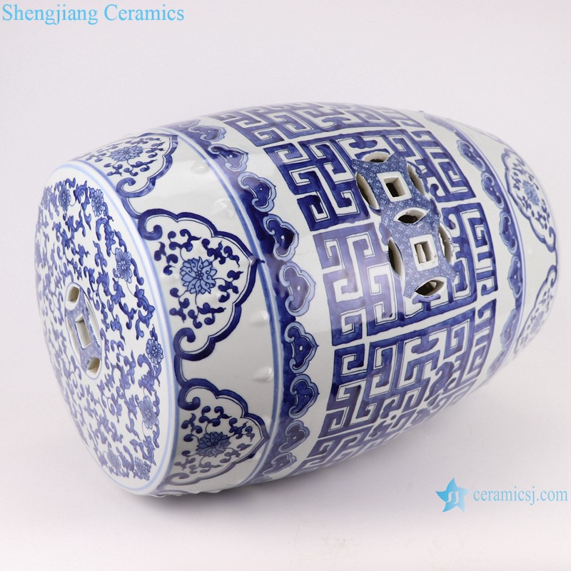 RZMV42 Chinese blue and white plaid pattern porcelain stools