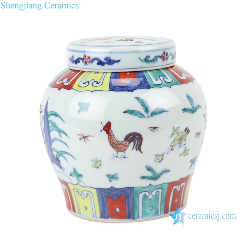 RZSA07-F Chinese powder enamel flower chick pattern porcelain storage pot