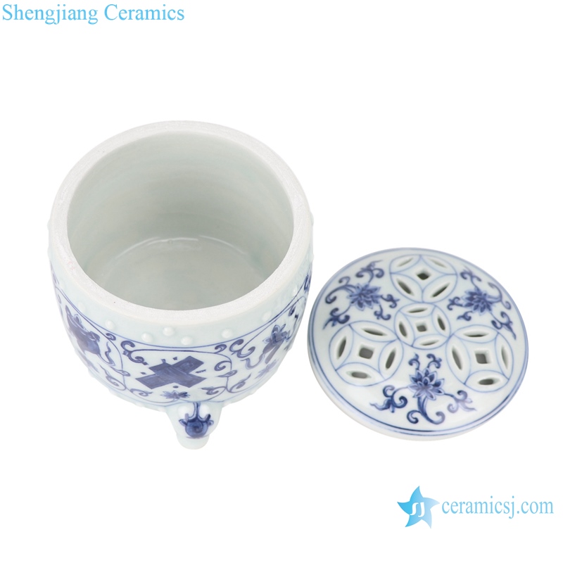 RZSA08 Chinese handmade Blue and white pattern hollow hole porcelain pots