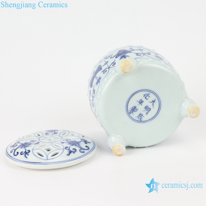 RZSA08 Chinese handmade Blue and white pattern hollow hole porcelain pots