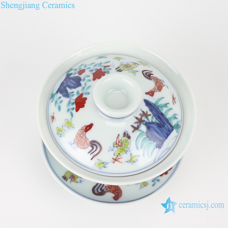 RZSA09 Chinese powder enamel multi-colour tea cups with base holder