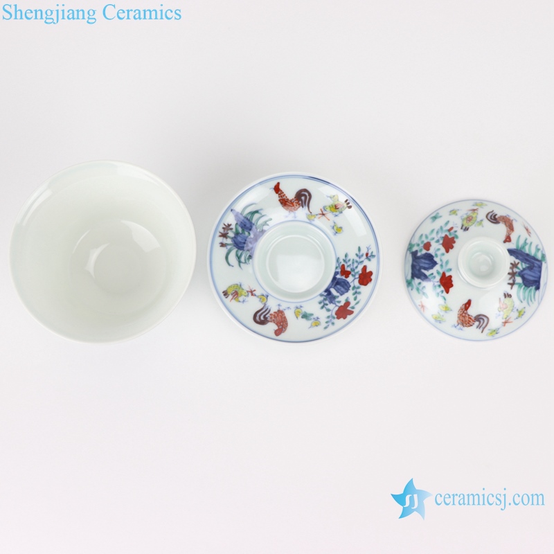 RZSA09 Chinese powder enamel multi-colour tea cups with base holder