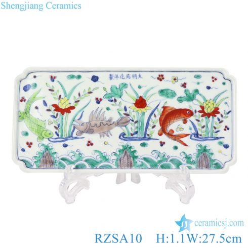 RZSA10 Chinese ceramic powder enamel plate with koi design
