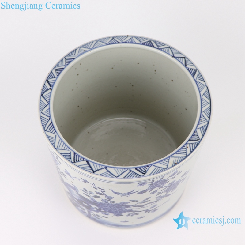 RZSC02 Chinese Blue and white flower and bird design brush ceramic pot