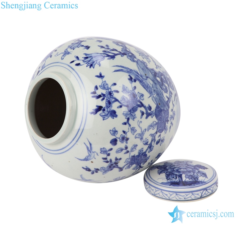 RZSC03 Chinese blue and white flower and bird storage porcelain pots with lid