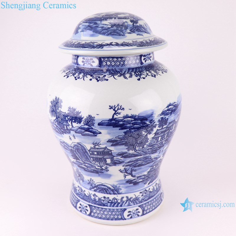 Blue and white landscape jar ceramic table lamp-profile