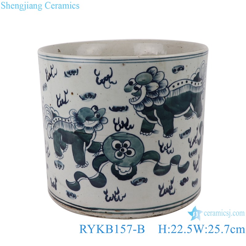 RYKB157-B Antique blue and white round shape ceramic pen holder