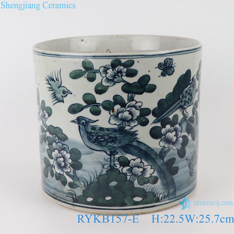 RYKB157-E Antique blue and white porcelain flower bird design multi-pattern round ceramic pen holder
