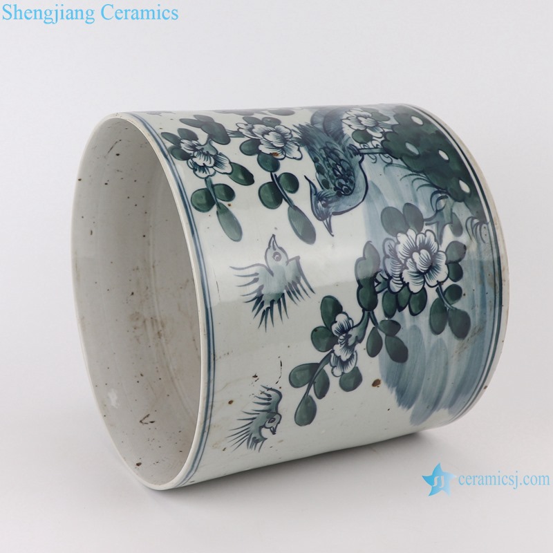 RYKB157-E Antique blue and white flower bird design multi-pattern ceramic pen holder