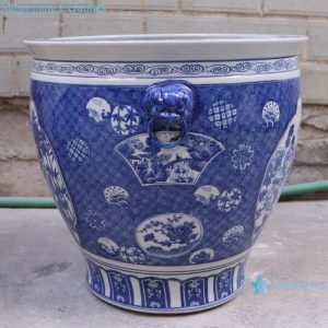 RYLU176-K Blue and white window open lion head big tank of flowers and birds