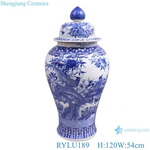 RYLU189 antique Blue and white porcelain flower and bird large storage ginger jars