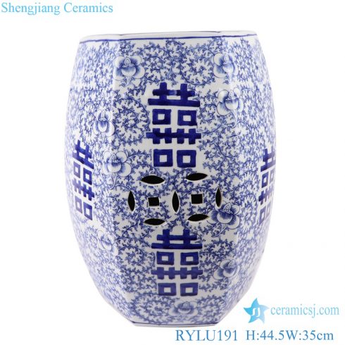 RYLU191 blue and white ceramic garden drum stool 