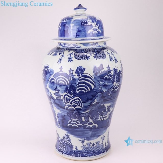 RYLU20-B Antique jingdezhen Landscape hand painted porcelain ceramic storage pot ginger jar