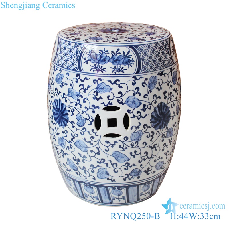 RYNQ250-B blue and white porcelain flower copper money pattern ceramic garden stool