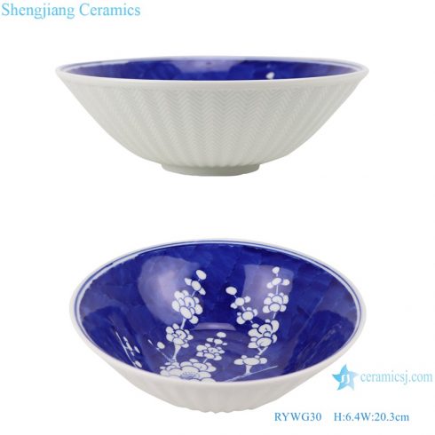 RYWG30 Chinese blue and white porcelain Ice plum flower eating bowls for dinner ware