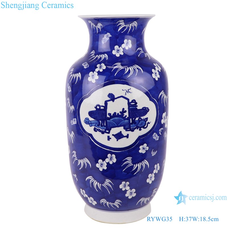 RYWG35 Antique blue and white porcelain ice plum design and ancient wax gourd ceramic vase for home deco