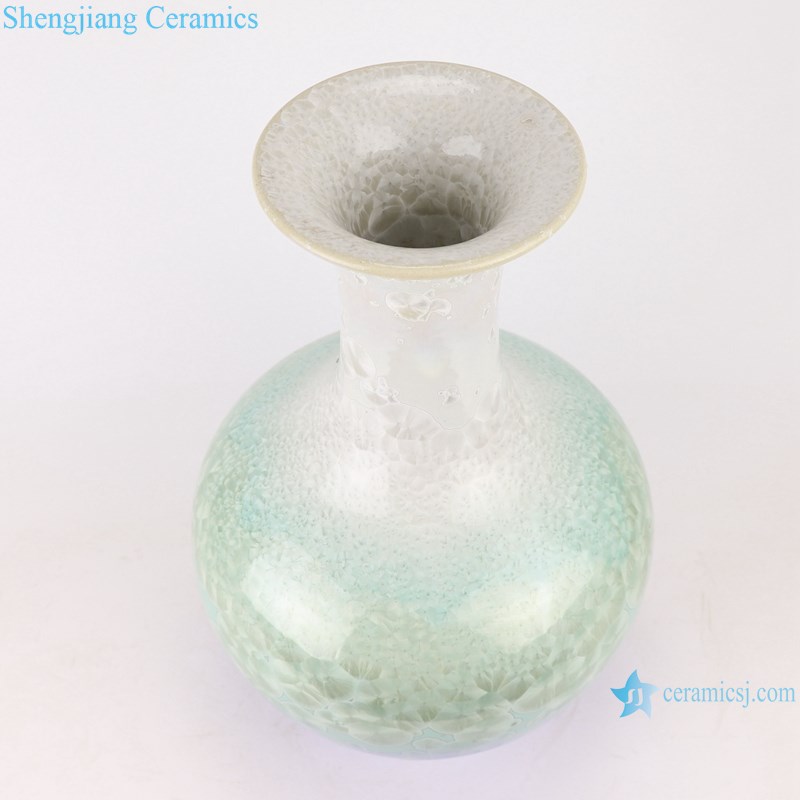 RYYX09 Crystalline glaze white green blue bottom vase decoration-top view
