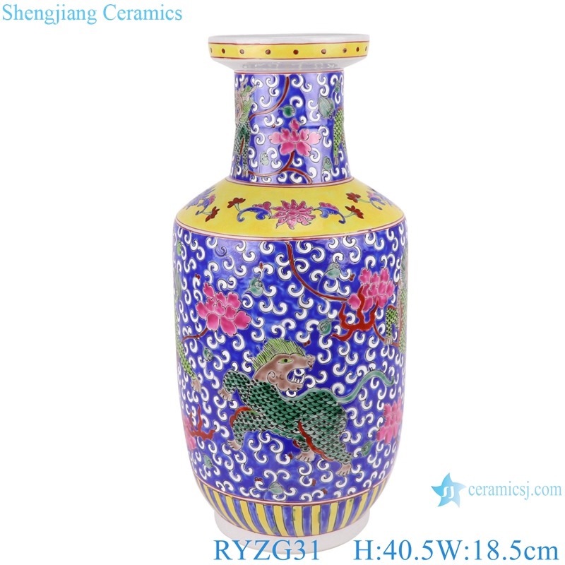RYZG31 Jingdezhen antique blue background Kylin holding the child vase for home decoration