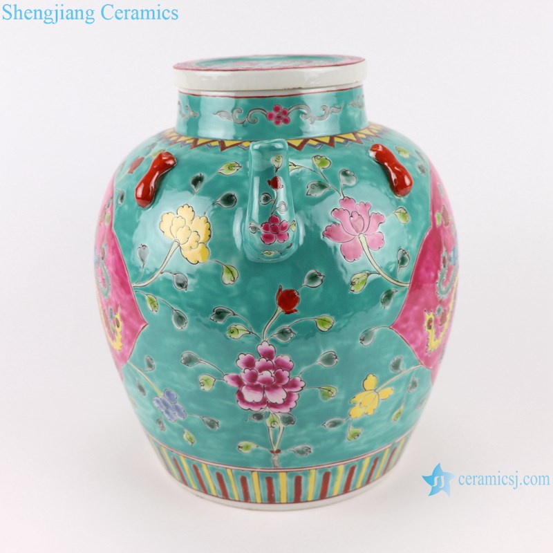 Pastel enamel storage porcelain pot phoenix pattern with lid multi-color background-profile