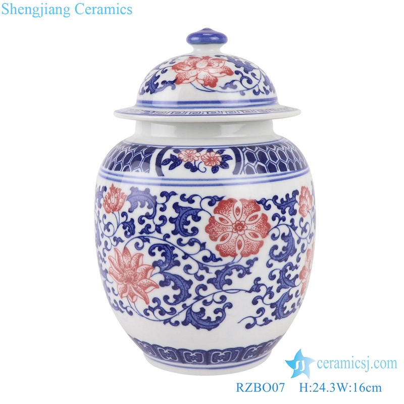 Blue and white porcelain lotus ceramic tea canister storage with lid