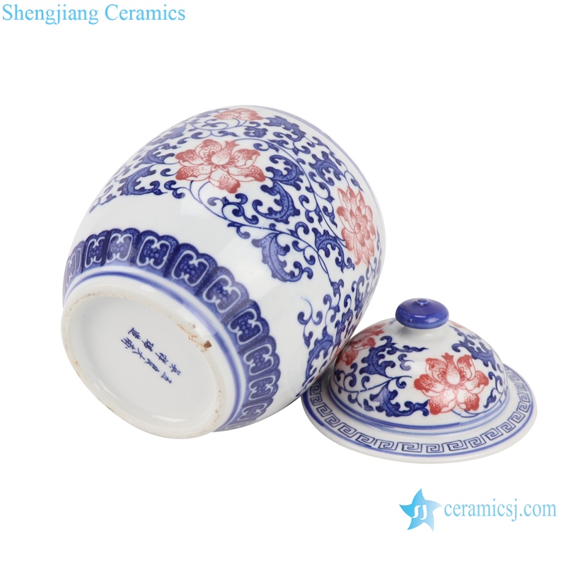 Blue and white lotus ceramic tea canister storage with lid