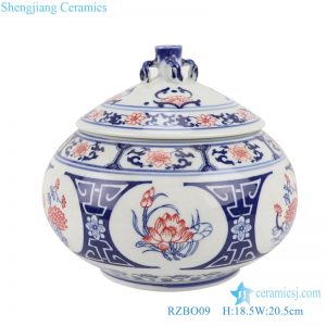 Antique Blue and white youligong lotus Pattern tea canister storage tank with lid