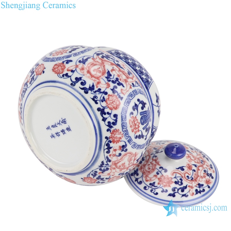 RZBO11 Blue and white twig shou word grain tea canister storage tank