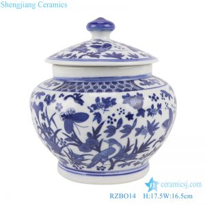RZBO14 antique Blue and white storage jars tea canister with butterfly pattern