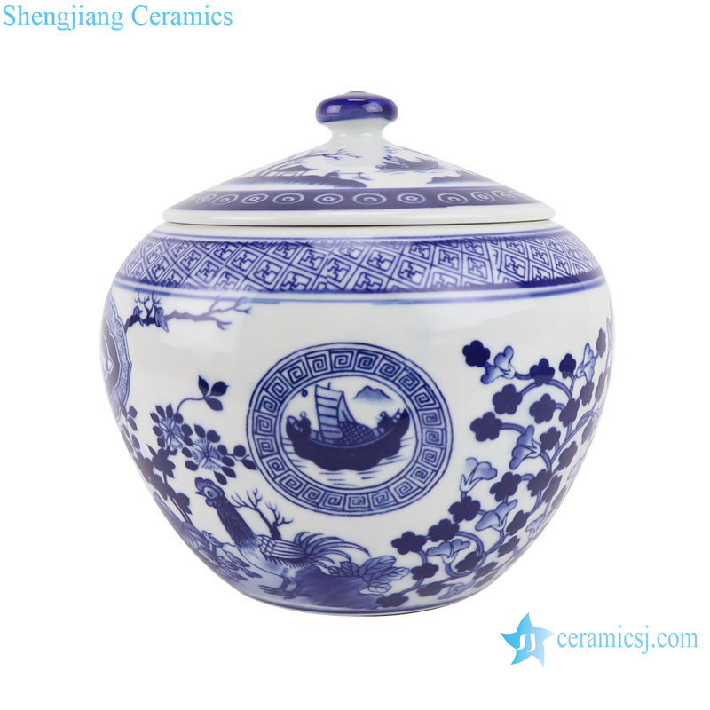 Blue and white flowers&birds, pine, bamboo and plum design tea canister storage tank