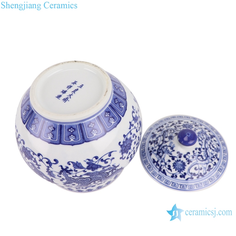 RZBO18 Blue and white lotus dragon pattern tea canister storage with lid