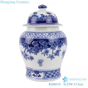 RZBO19 Blue and white porcelain butterfly pattern storage jars general pot with lid