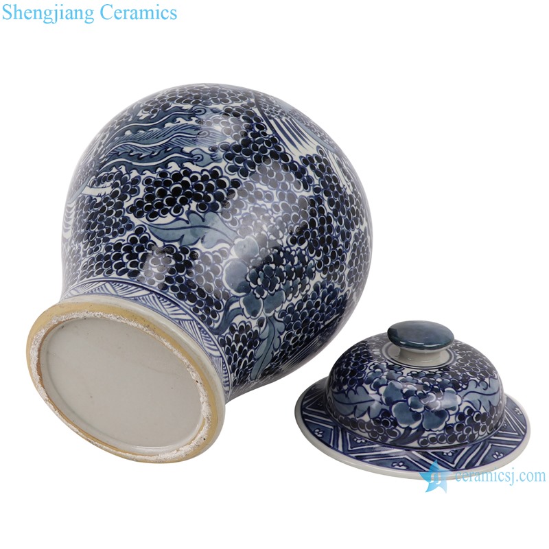 Blue and white phoenix design porcelain general pot with lid