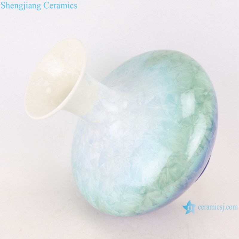 RZCU05 Crystalline glazed white green blue flask with flat belly vase-profile