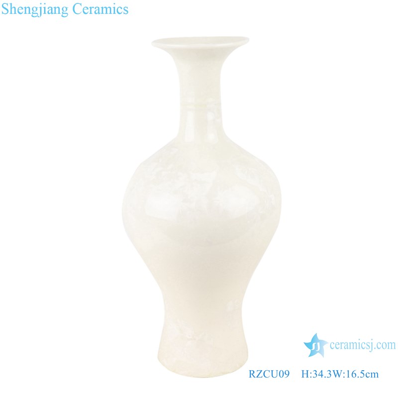 RZCU09 Jingdezhen Handcraft Pure white jade spring vase with crystal glaze decorative tabletop vase 