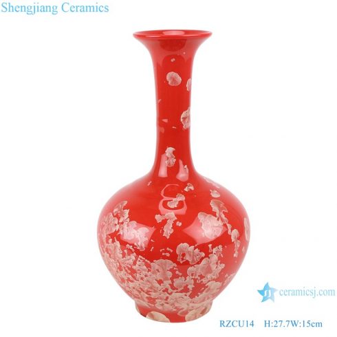 RZCU14 Vintage Ceramic vase with crystallized glaze red background  porcelain tabletop vase