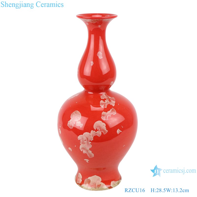 RZCU16 Antique Chinese  Ceramic vase with crystallized glaze red flower pattern porcelain vase long neck