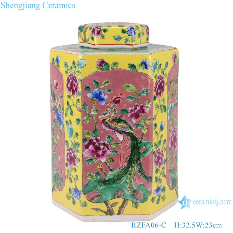 RZFA06-C_Jingdezhen family rose porcelain hand-painted vase antique general yellow storage jar 