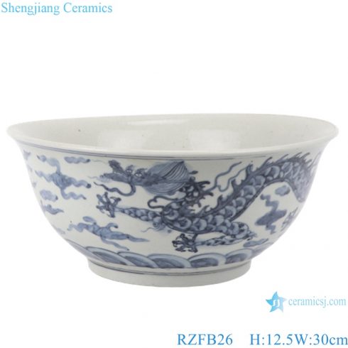 RZFB26 Blue and white porcelain old style antique ceramic bowl on table pot