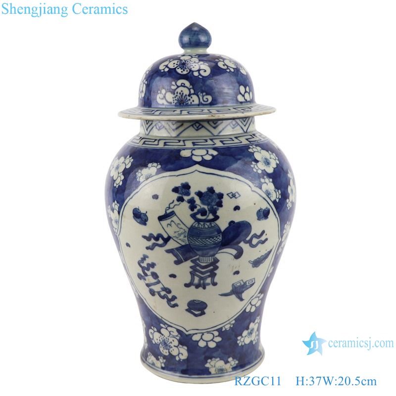 RZGC11_ late qing dynasty antique blue and white porcelain ice plum porcelain ceramic storage ginger jars