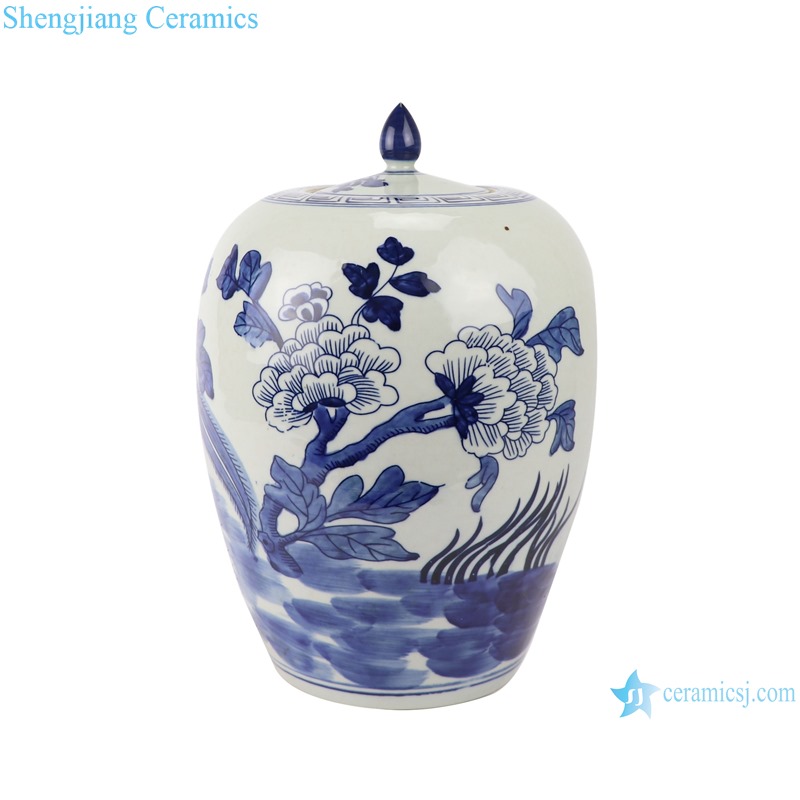 RZGC14-A Blue and white flower and bird design ceramic storage jar