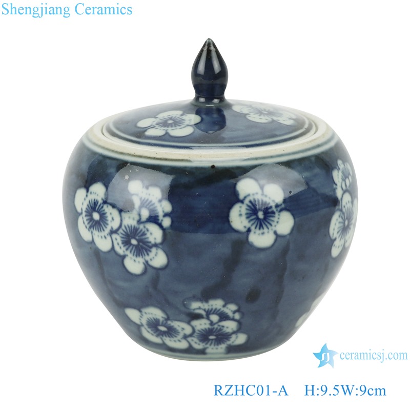 RZHC01-A Blue and white porcelain ice plum ceramic storage jars pot with lid