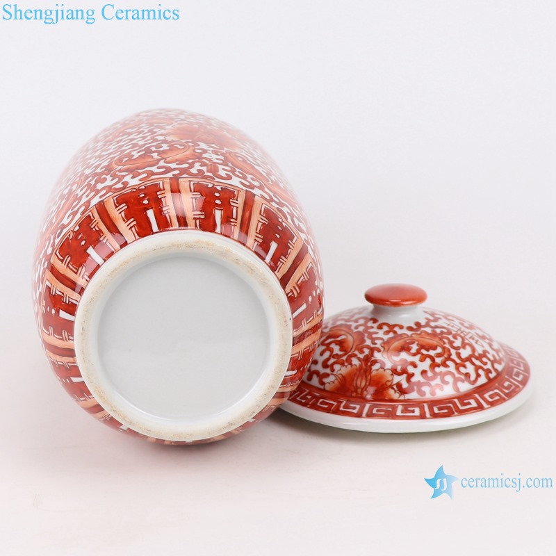 RZIH18-B Alum red lotus flower ceramic tea jar