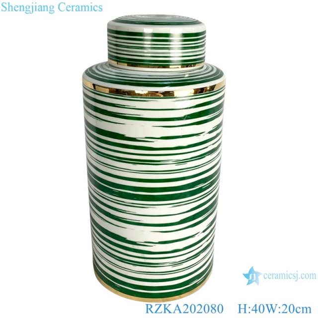 RZKA202080 Antique Straight tube color green glazed line gilt edged jar