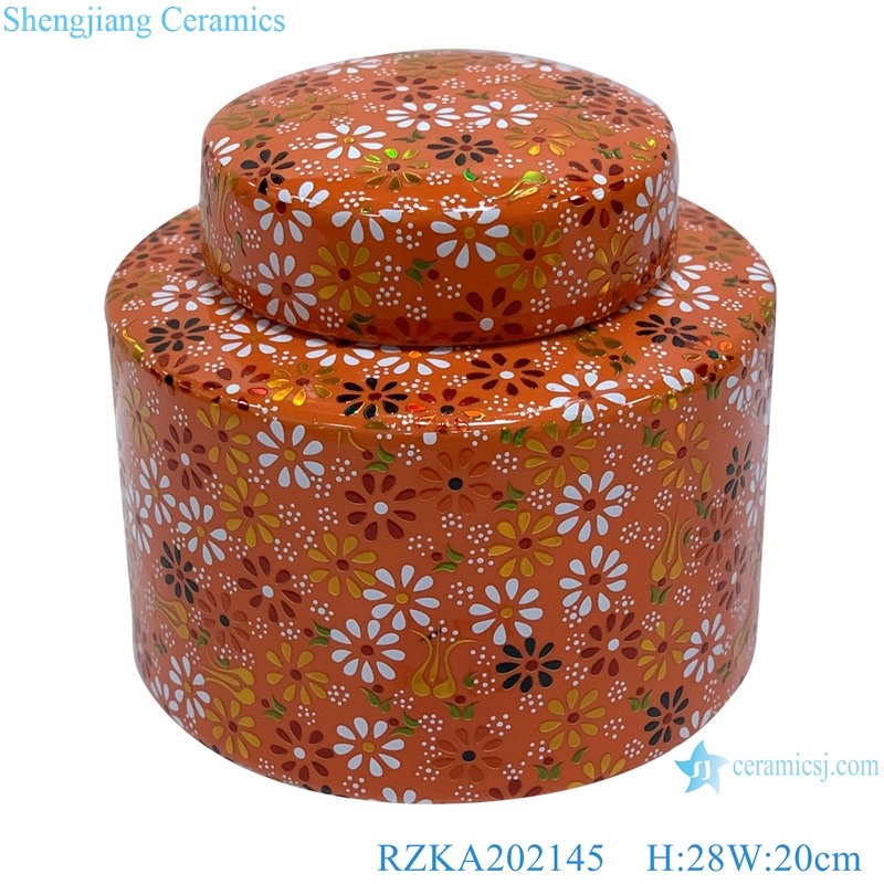 RZKA202145 Classic Orange family rose flower pattern medium ceramic storage jars pot
