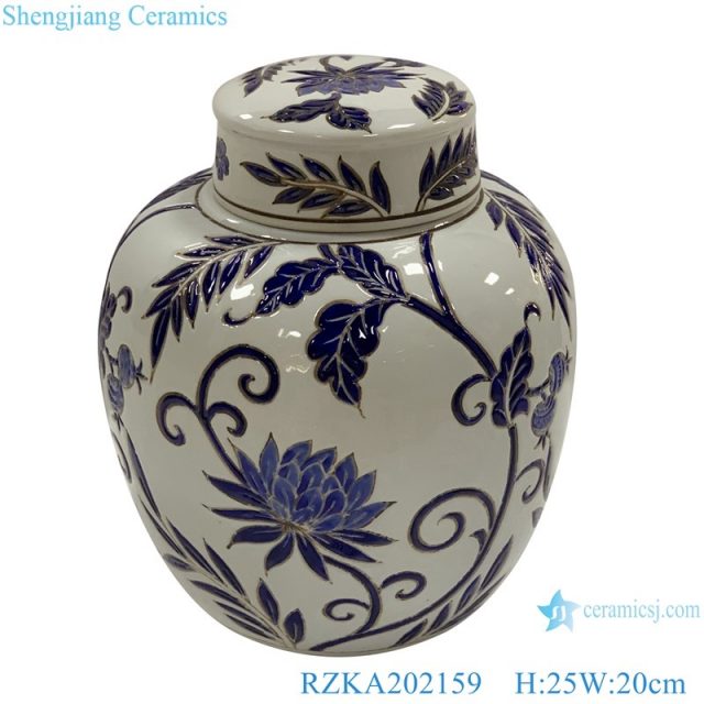 RZKA202159 White glazed family rose ceramic flower design storage pot jar
