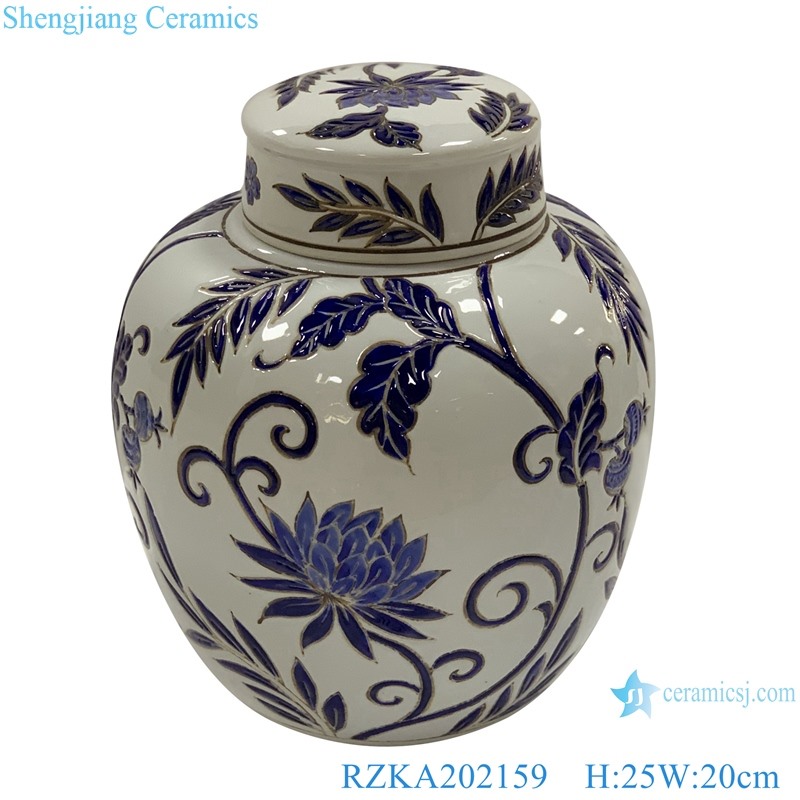 RZKA202159 White glazed family rose ceramic flower design storage pot jar