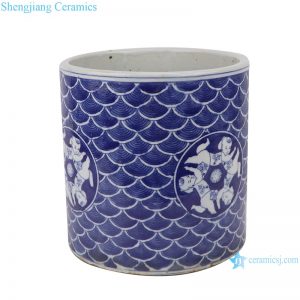 RZKT03-H Blue and white fuwa sea wave design porcelain pen holder