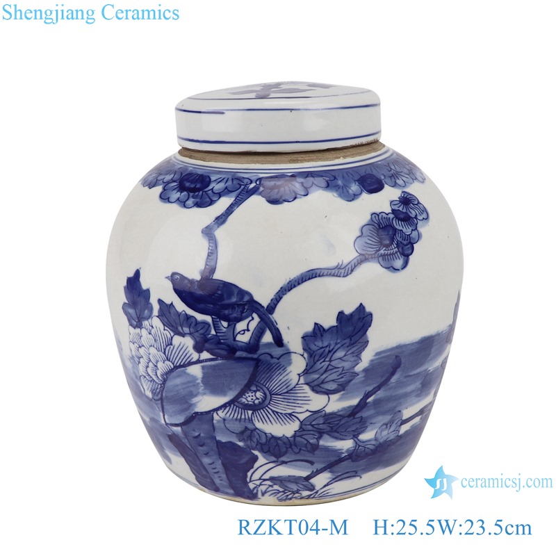 RZKT04-M Blue and white flower pattern porcelain storage jars tea pot with lid