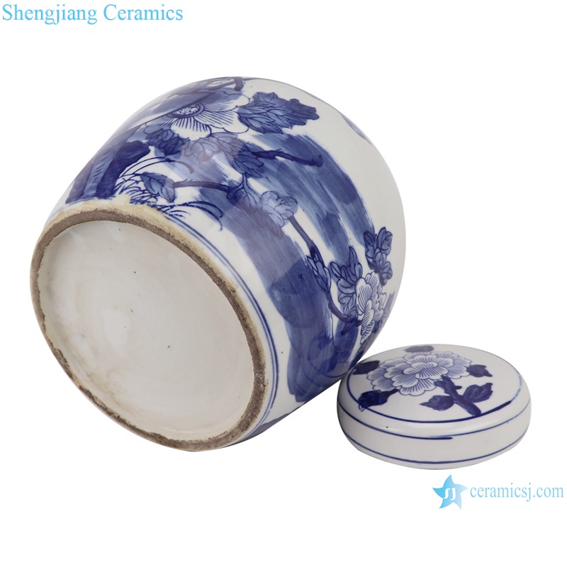 RZKT04-M Blue and white flower pattern porcelain storage pot with lid 