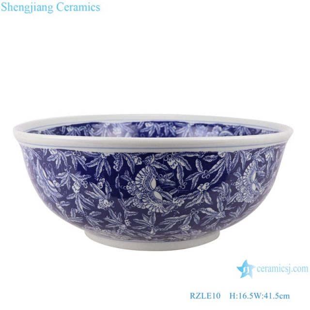 RZLE10 Handmade Blue and white porcelain ice plum butterfly pattern ceramic wash sink basin